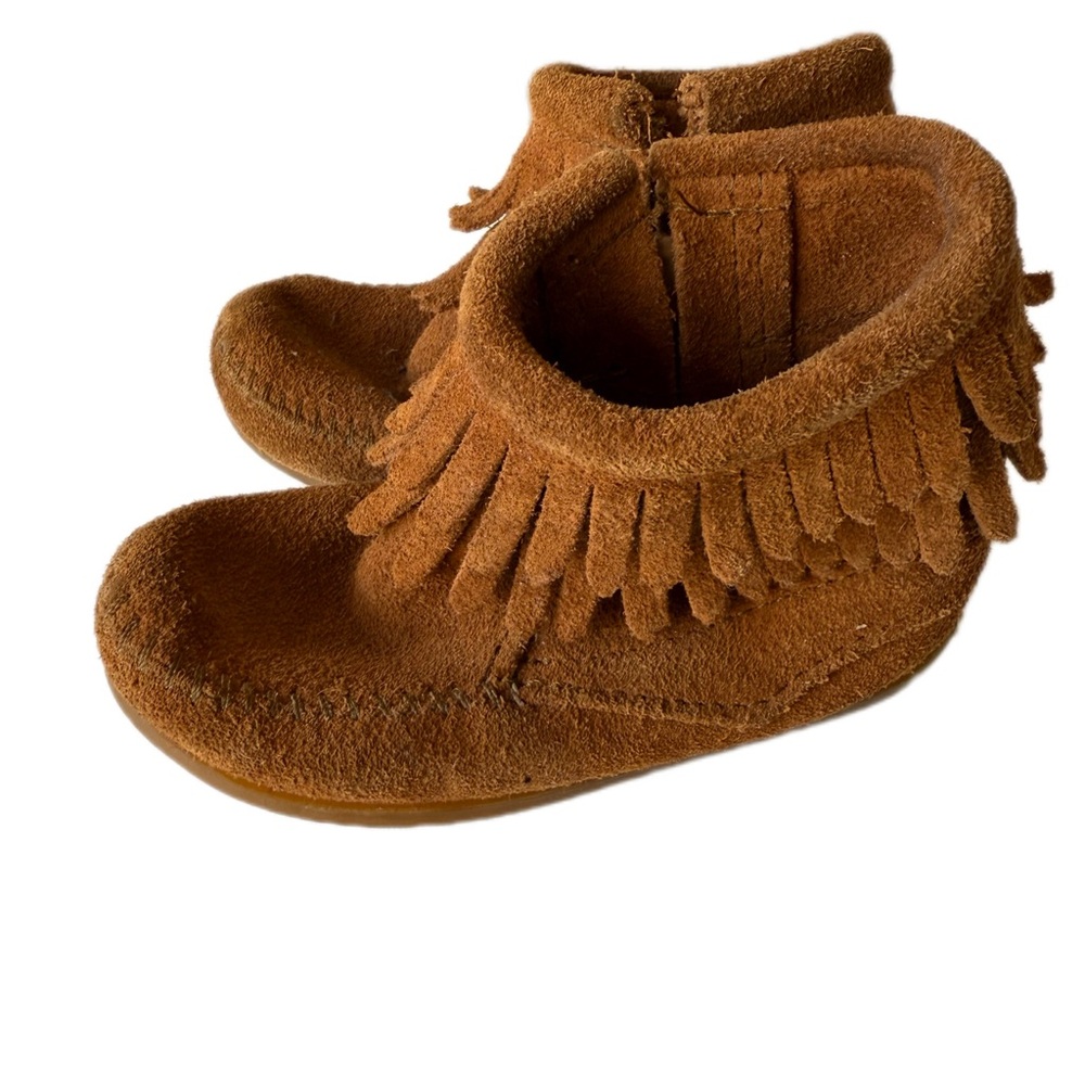 Minnetonka Tan Double Fringe Kids Boots